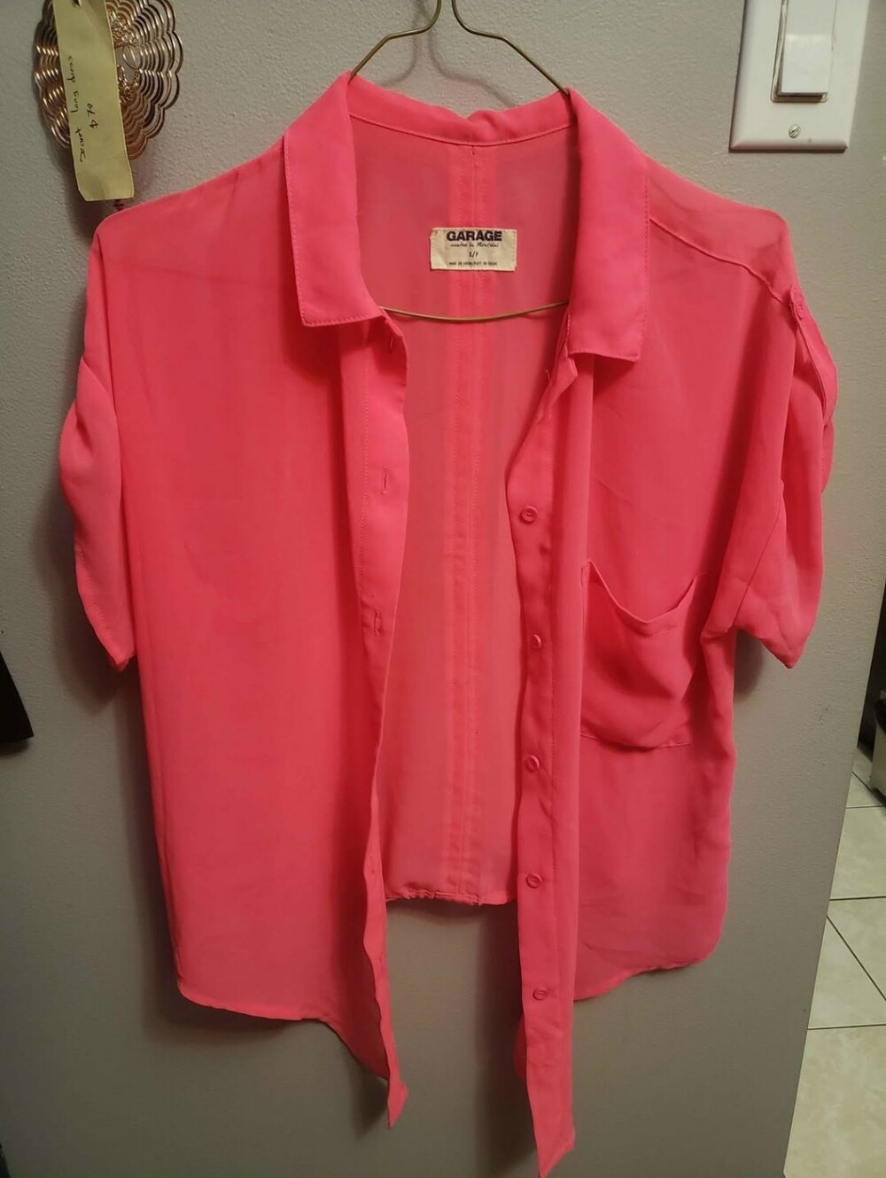 Garage Short Sleeve Button-Down Shirt in Bright Coral Pink